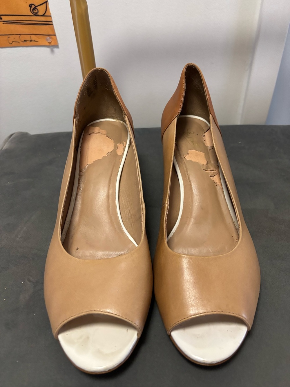 Women’s Tan Peep-Toe Pumps - Classic Leather